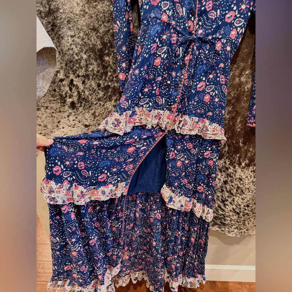 Chasing Unicorns - Dream On Ruffle Maxi Dress. Blue and Pink. Small. - Picture 4 of 10